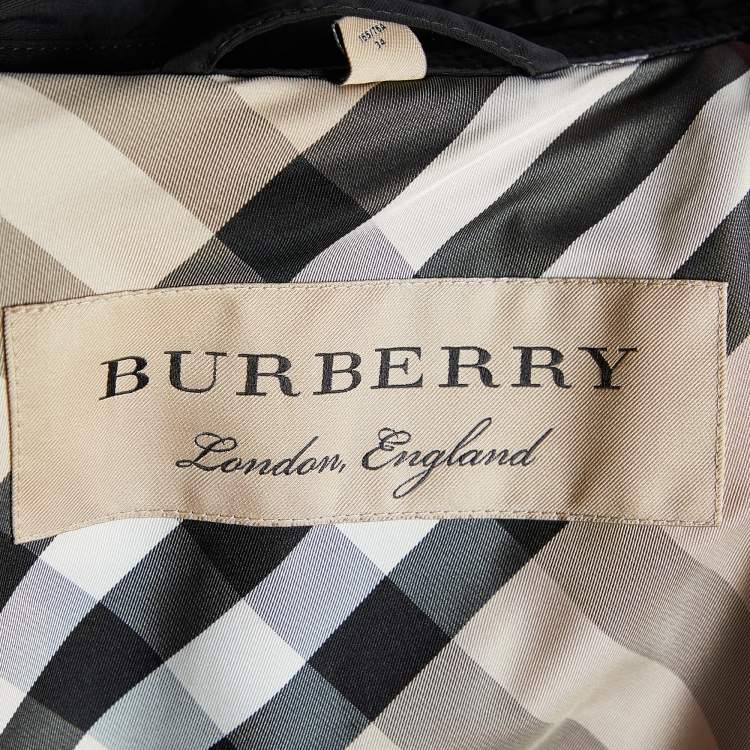 Pre Owned Burberry Black Polyester Belted Double Breasted Trench Coat XS
