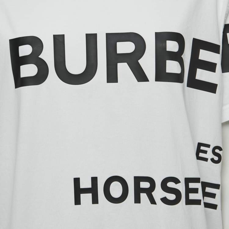 Pre Owned Burberry White Horseferry Print Half Sleeve T-Shirt M