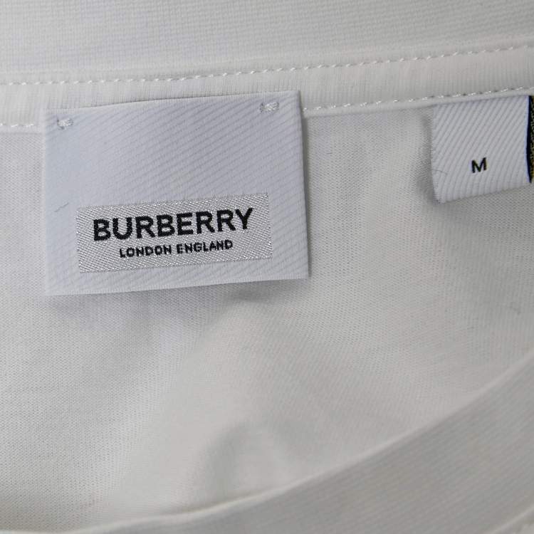 Pre Owned Burberry White Horseferry Print Half Sleeve T-Shirt M