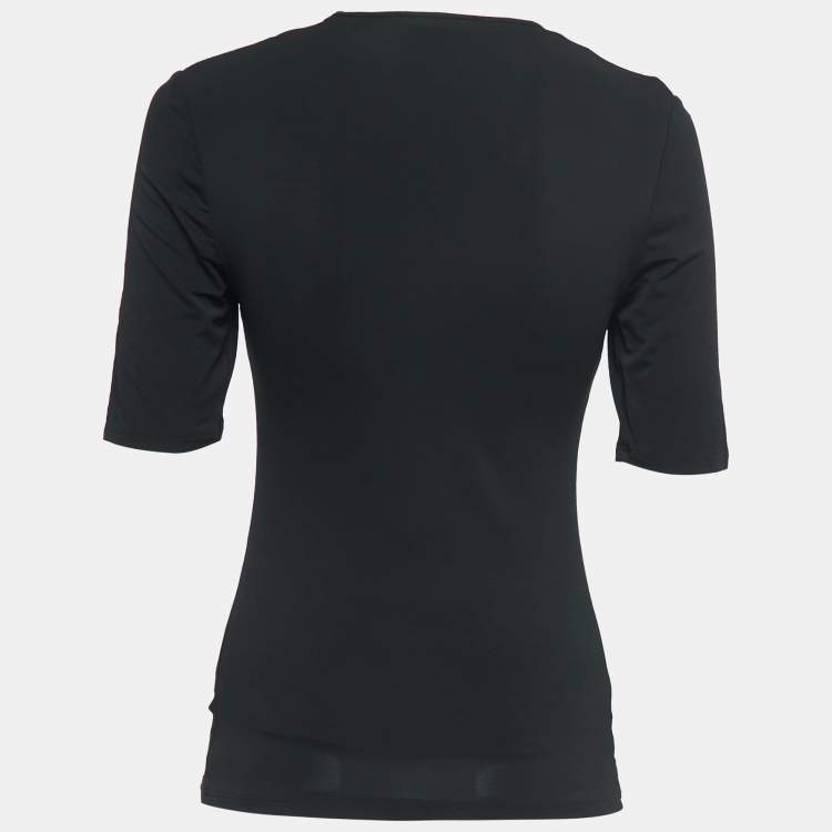 Pre Owned Burberry Black Jersey Knit Ruched V-Neck Top S