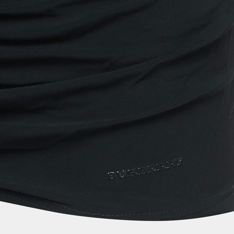 Pre Owned Burberry Black Jersey Knit Ruched V-Neck Top S