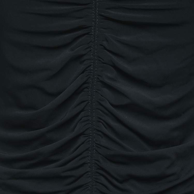 Pre Owned Burberry Black Jersey Knit Ruched V-Neck Top S