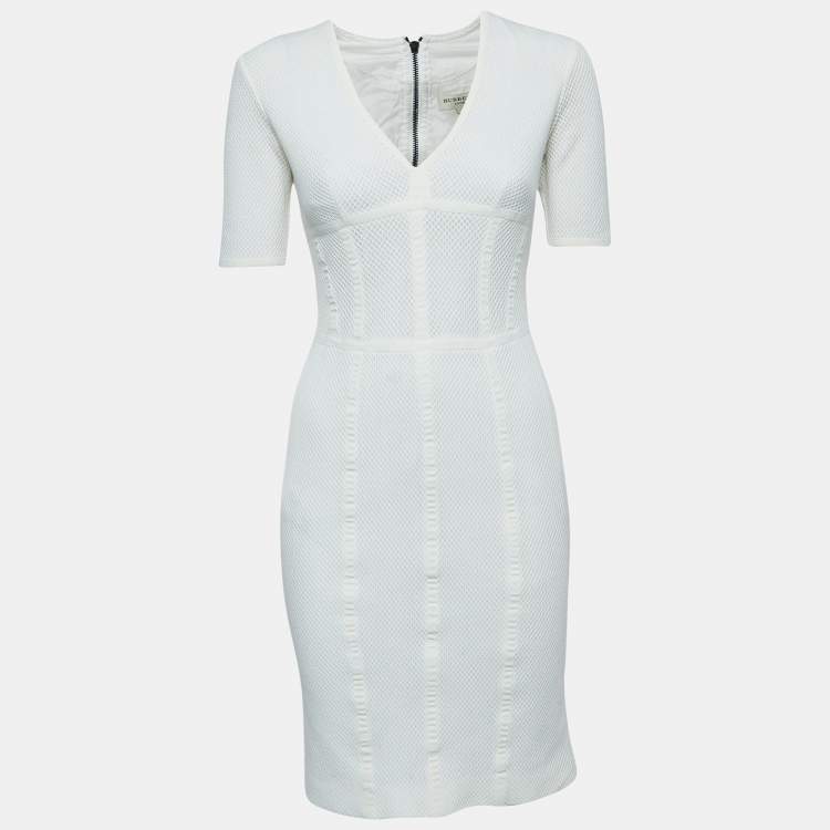 Pre Owned Burberry Off White Knit Flared Short Dress S