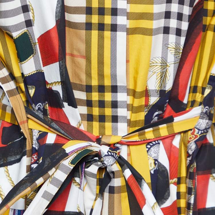 Pre Owned Burberry Multicolor Printed Cotton Belted Sleeveless Midi Dress M