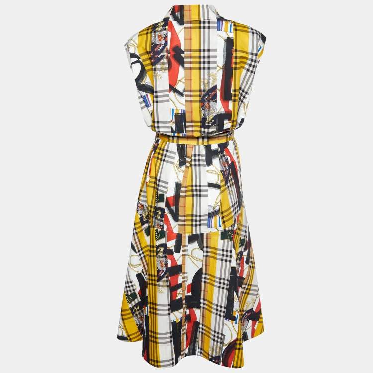 Pre Owned Burberry Multicolor Printed Cotton Belted Sleeveless Midi Dress M