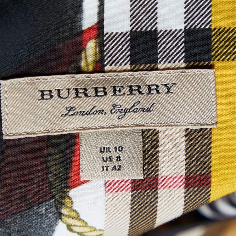 Pre Owned Burberry Multicolor Printed Cotton Belted Sleeveless Midi Dress M