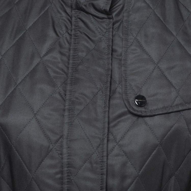 Pre Owned Burberry Black Quilted Synthetic Zip Front Jacket S