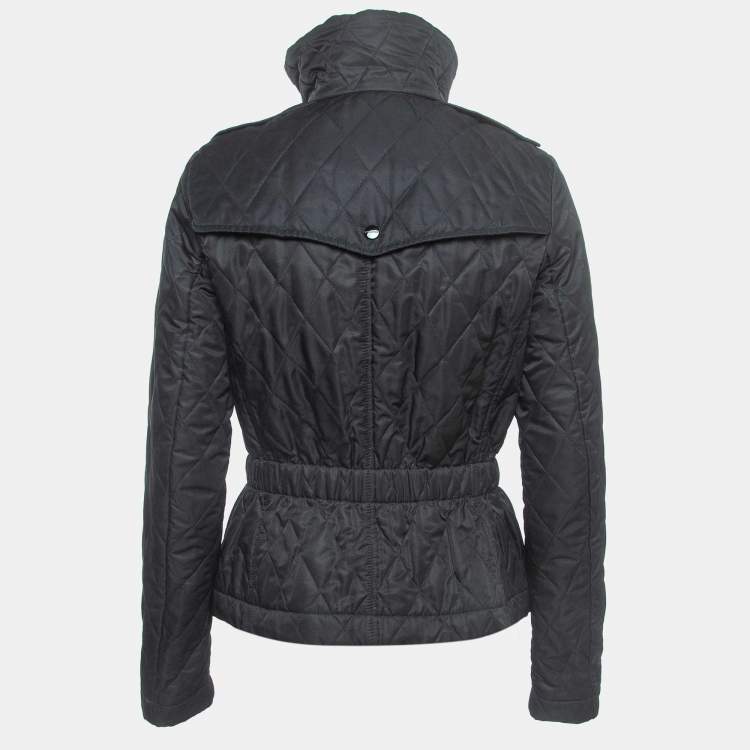 Pre Owned Burberry Black Quilted Synthetic Zip Front Jacket S