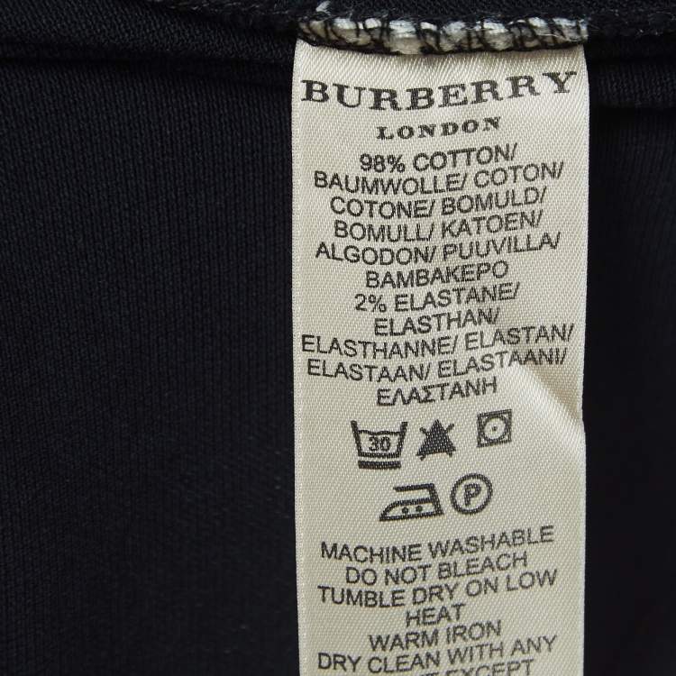Pre Owned Burberry Black Cotton V-Neck Polo T-Shirt S