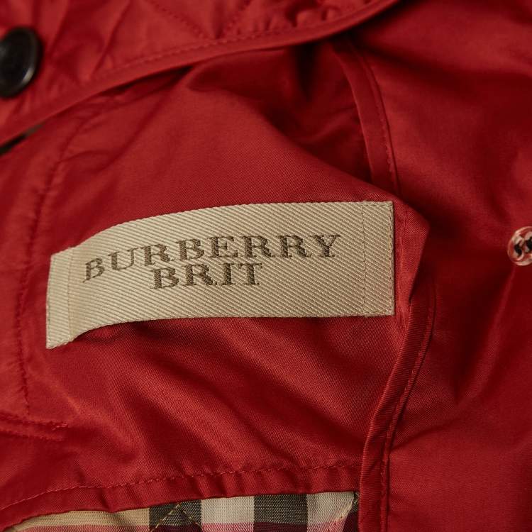 مملوكة مسبقًا Burberry Brit Red Quilted Synthetic Button Front Jacket XS