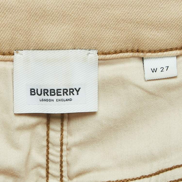 Pre Owned Burberry Beige Denim Pocket Detail Skinny Jeans S Waist 27"