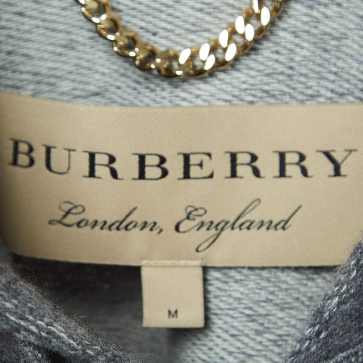 مملوكة مسبقًا Burberry Grey Cashmere Blend Knit Zip Front Hooded Jacket M