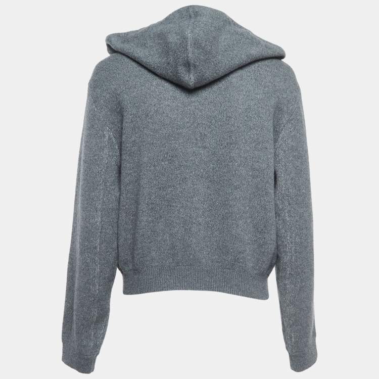 مملوكة مسبقًا Burberry Grey Cashmere Blend Knit Zip Front Hooded Jacket M