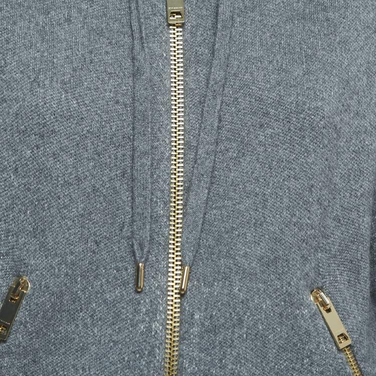 مملوكة مسبقًا Burberry Grey Cashmere Blend Knit Zip Front Hooded Jacket M