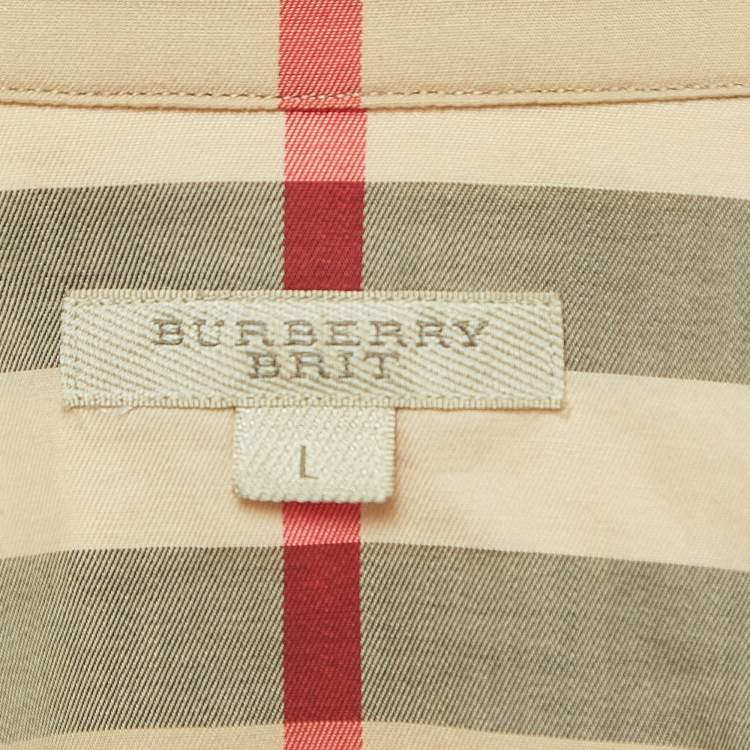 Pre Owned Burberry Brit Beige Nova Check Cotton Long-Sleeve Shirt L