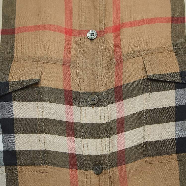 Pre Owned Burberry Brown Nova Check Cotton Ruffle Detail Shirt M