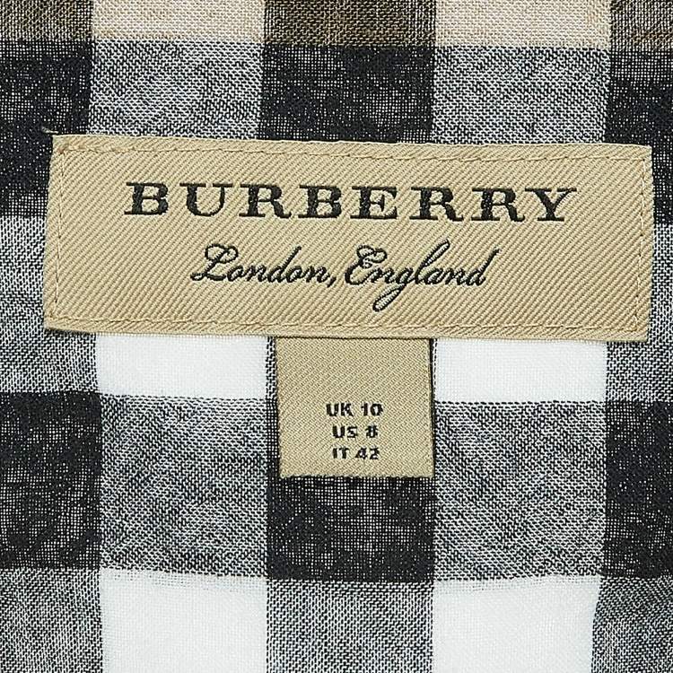 Pre Owned Burberry Brown Nova Check Cotton Ruffle Detail Shirt M