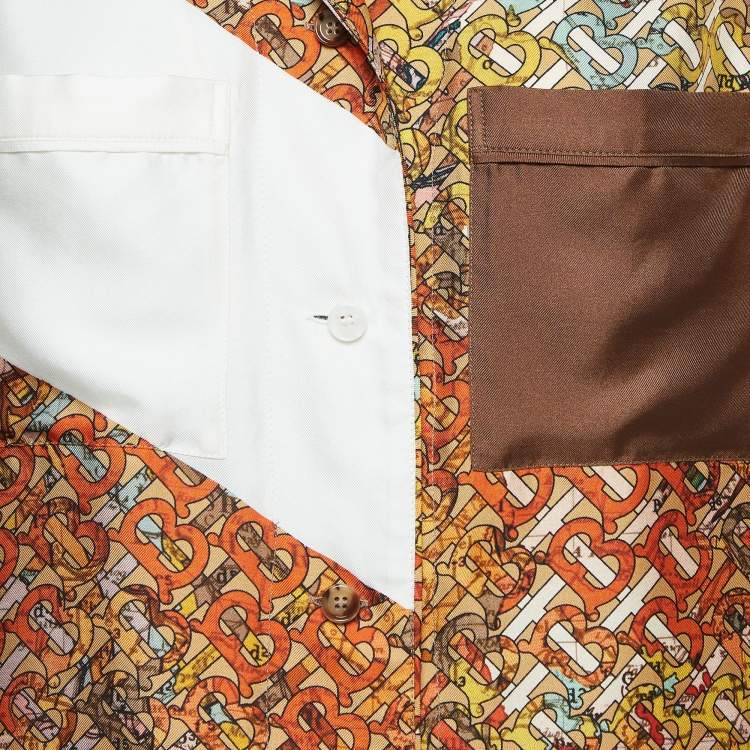 Pre Owned Burberry Multicolor Monogram Print Silk Short Sleeve Shirt S