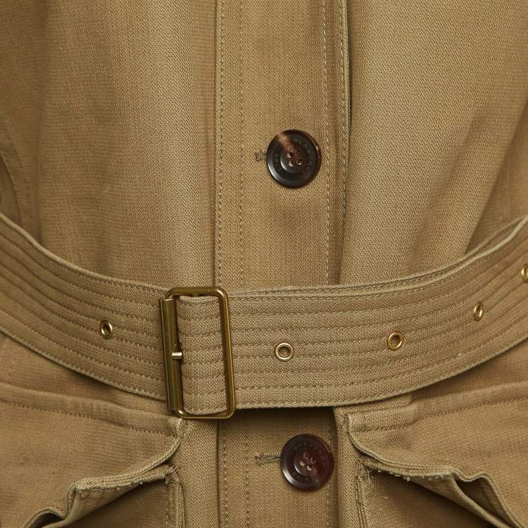Pre Owned Burberry Brit Khaki Raccoon Fur Trimmed Detachable Hood and Warmer Parka Jacket M