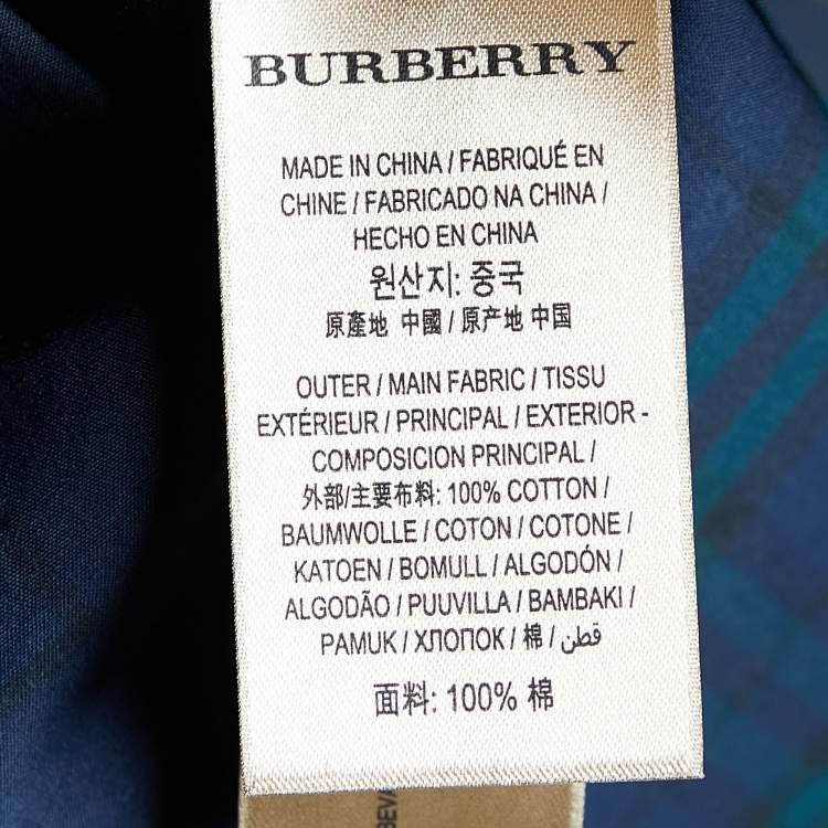Pre Owned Burberry Navy Blue/Green Plaid Check Cotton Belted Dress L