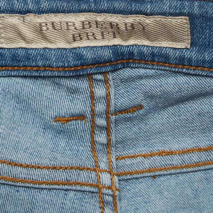 Pre Owned Burberry Blue Washed Denim Low-Rise Skinny Jeans S Waist 24''