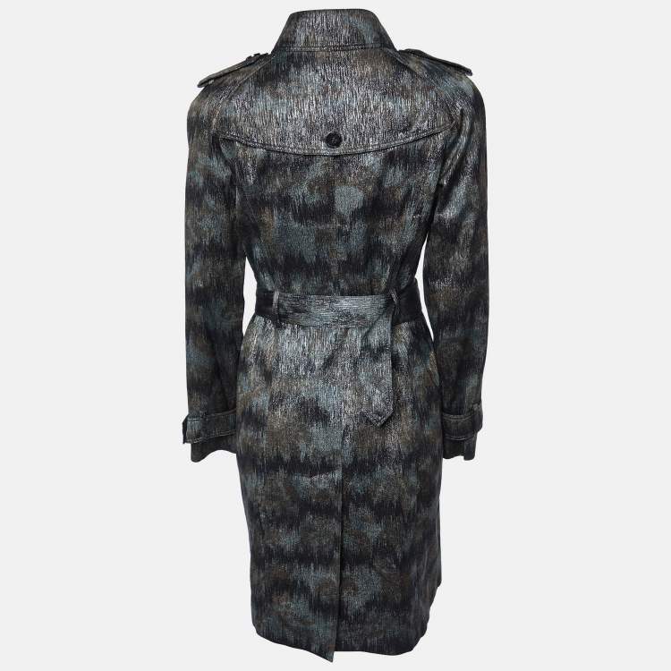 Pre Owned Burberry Grey Lurex Cotton Blend Belted Trench Coat S