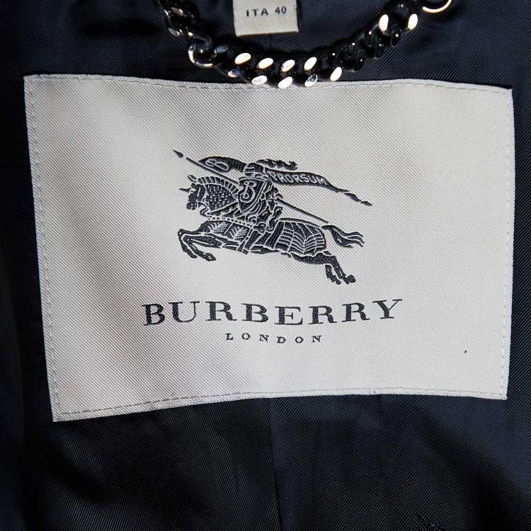 Pre Owned Burberry Grey Lurex Cotton Blend Belted Trench Coat S