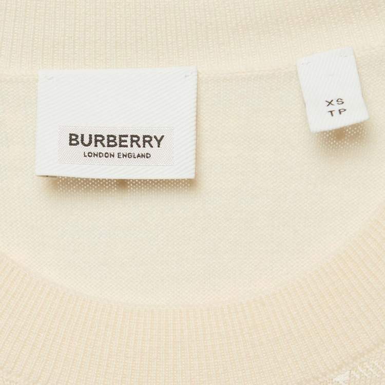 مملوكة مسبقًا Burberry Cream Embroidered Wool Knit Crew Neck Top XS