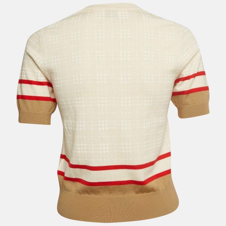 مملوكة مسبقًا Burberry Cream Embroidered Wool Knit Crew Neck Top XS