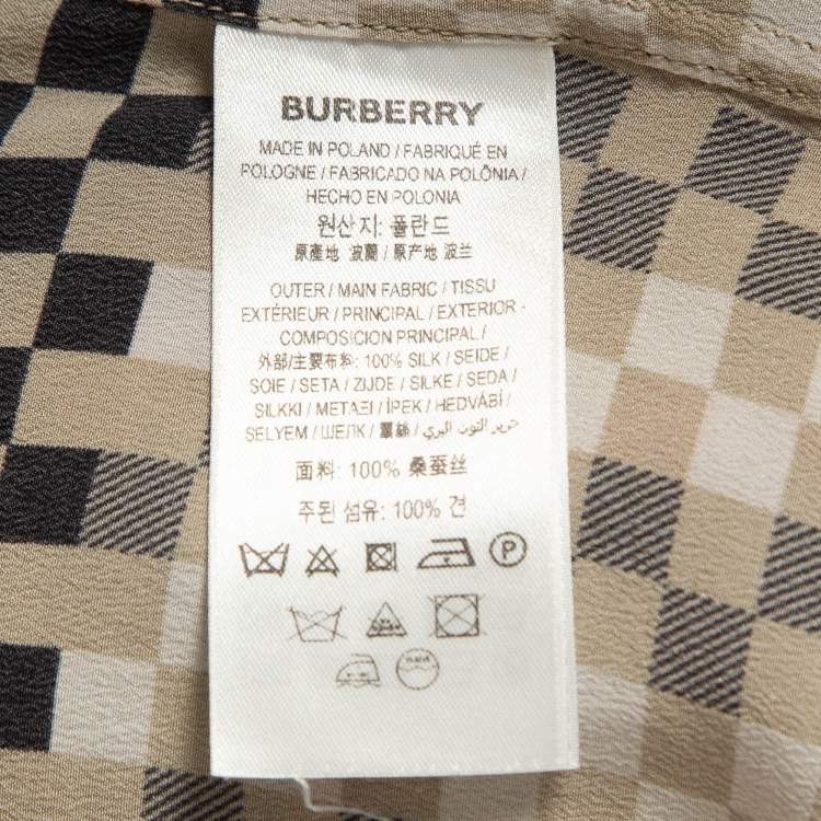 Pre Owned Burberry Beige Pixel Check Silk Shirt and Pants Set S/M