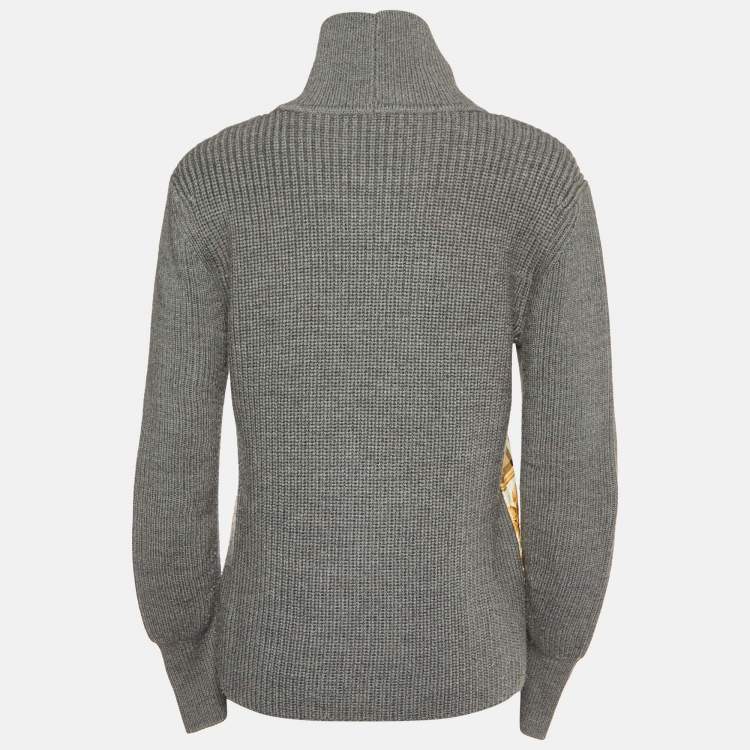 Pre Owned Burberry Grey Silk Paneled Wool Sweater XS