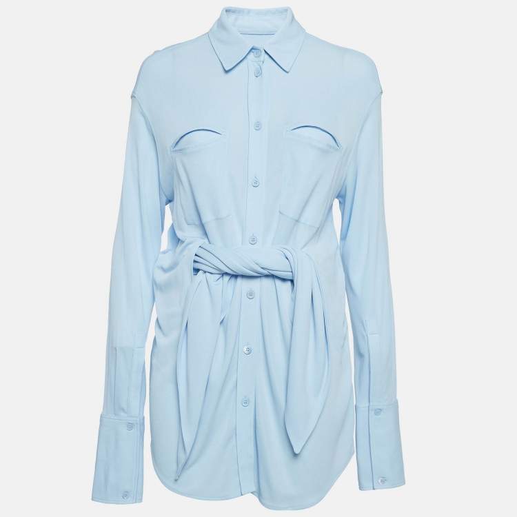 Pre Owned Burberry Blue Jersey Waist Tie-Up Shirt M