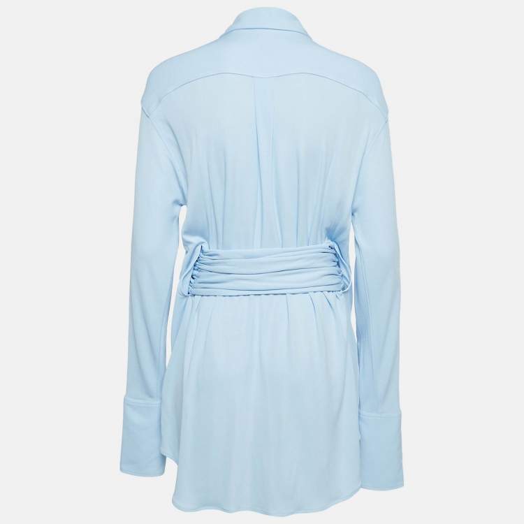 Pre Owned Burberry Blue Jersey Waist Tie-Up Shirt M