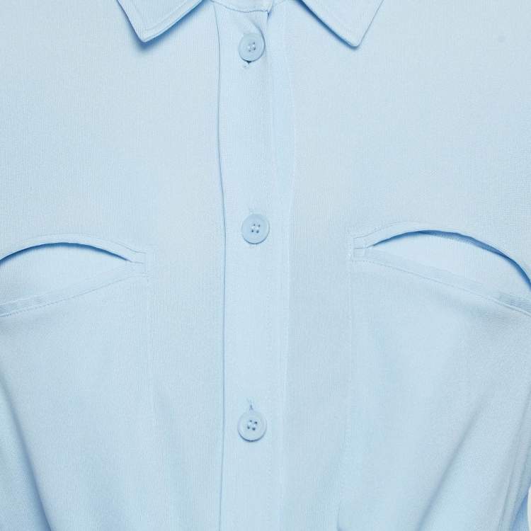 Pre Owned Burberry Blue Jersey Waist Tie-Up Shirt M