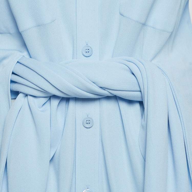 Pre Owned Burberry Blue Jersey Waist Tie-Up Shirt M