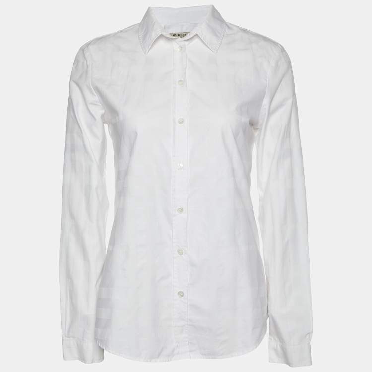 Pre Owned Burberry White Check Pattern Cotton Long Sleeve Shirt S