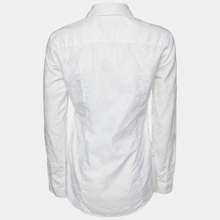 Pre Owned Burberry White Check Pattern Cotton Long Sleeve Shirt S