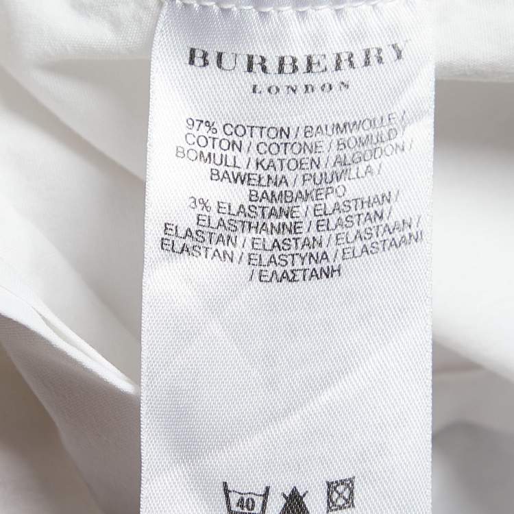 Pre Owned Burberry White Cotton Logo Embroidered Long Sleeve Shirt S