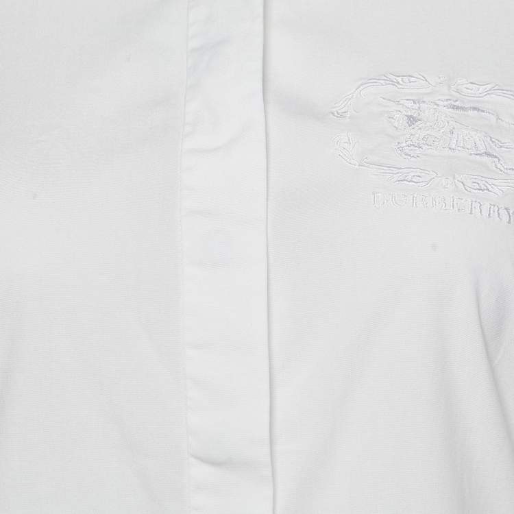 Pre Owned Burberry White Cotton Logo Embroidered Long Sleeve Shirt S