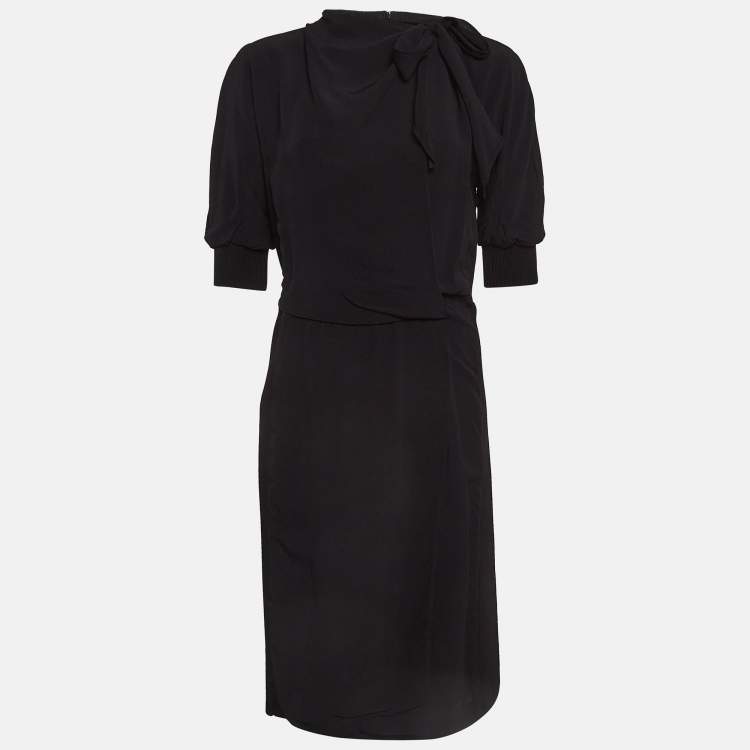 Pre Owned Burberry Black Georgette Tie-up Neck Short Dress S