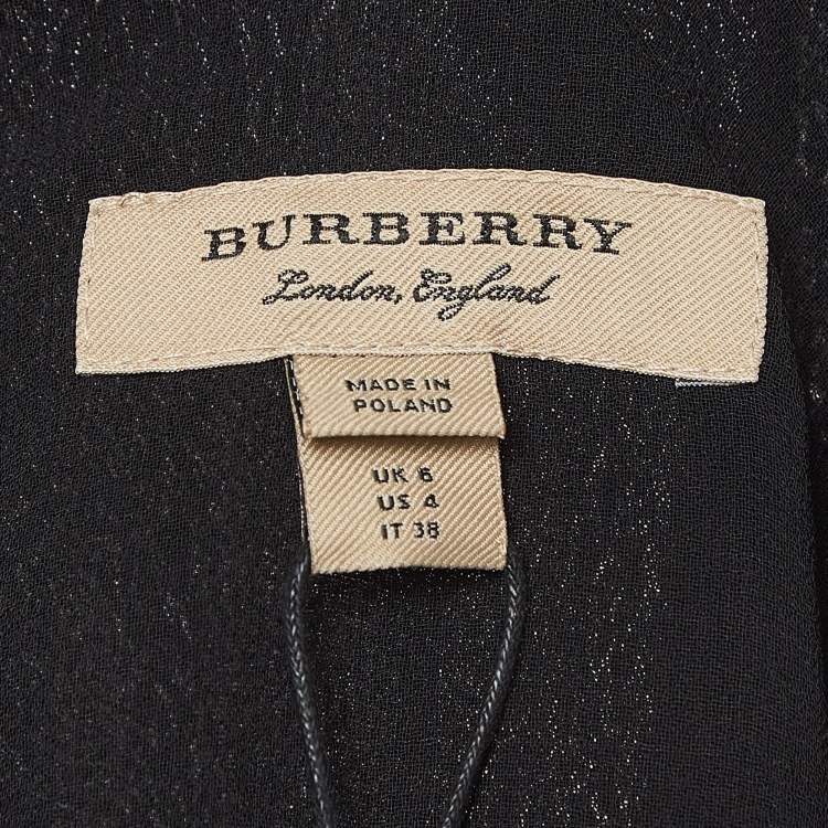 Pre Owned Burberry Black Georgette Tie-up Neck Short Dress S
