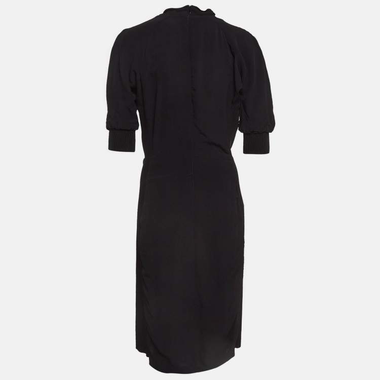 Pre Owned Burberry Black Georgette Tie-up Neck Short Dress S