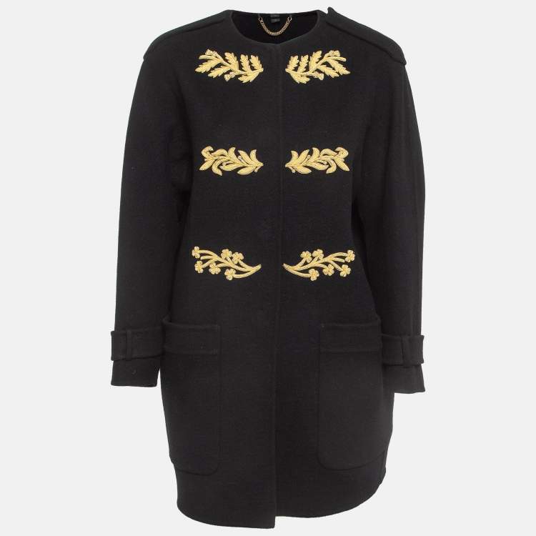 Pre Owned Burberry Black Embroidered Cashmere Coat S