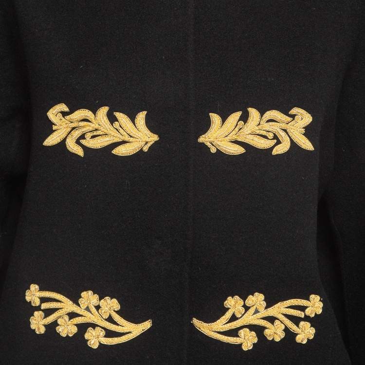 Pre Owned Burberry Black Embroidered Cashmere Coat S
