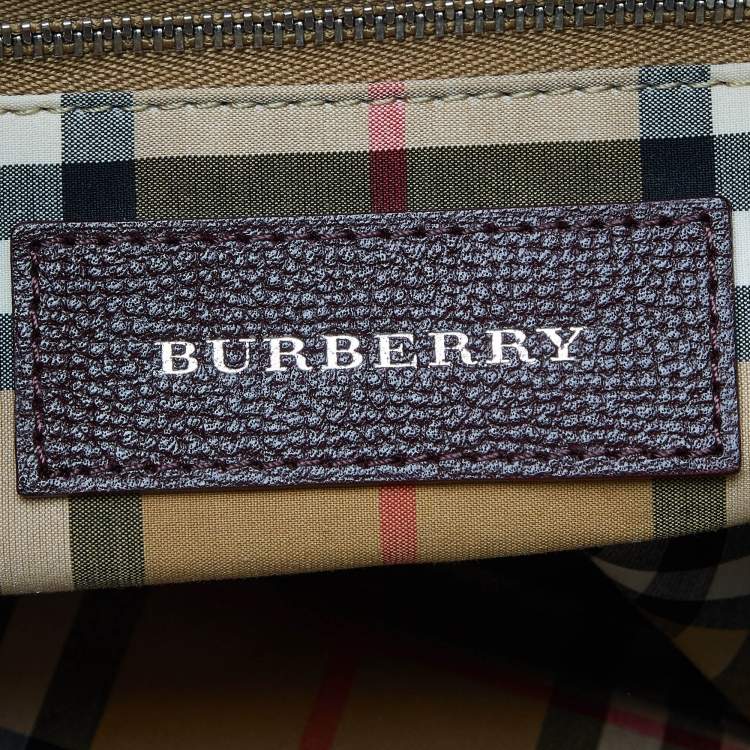 Pre Owned Burberry Burgundy Leather Medium Crimson Banner Tote