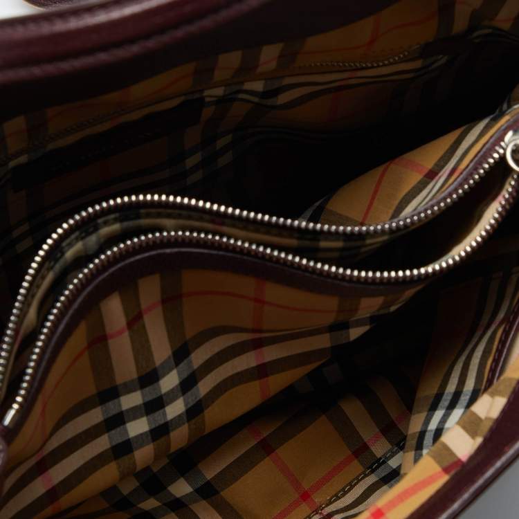 Pre Owned Burberry Burgundy Leather Medium Crimson Banner Tote