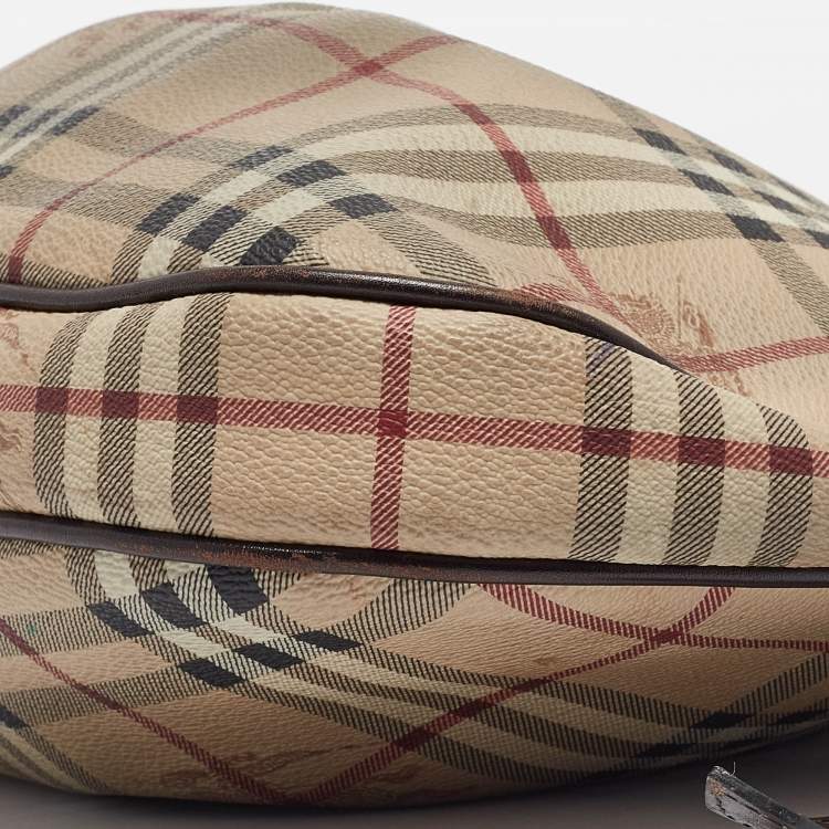 Pre Owned Burberry Brown/Beige Haymarket Coated Canvas and Leather Small Brooklyn Hobo