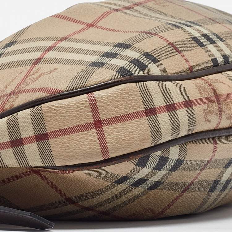 Pre Owned Burberry Brown/Beige Haymarket Coated Canvas and Leather Small Brooklyn Hobo