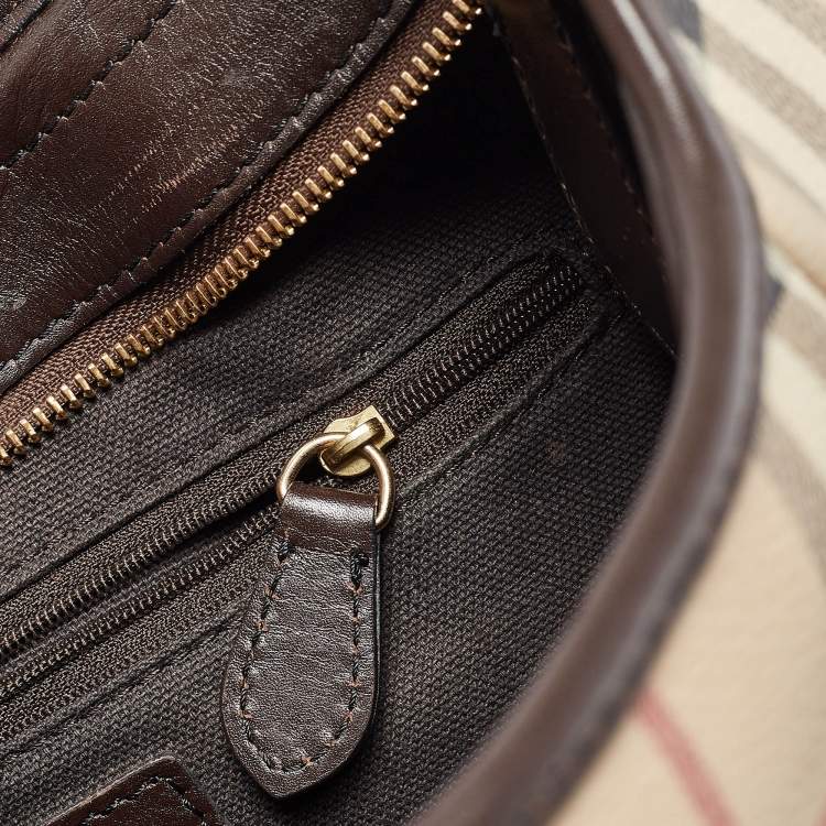 Pre Owned Burberry Brown/Beige Haymarket Coated Canvas and Leather Small Brooklyn Hobo