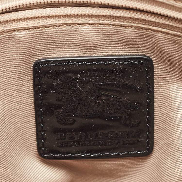 Pre Owned Burberry Black/Beige Nova Check PVC and Patent Leather Front Pocket Tote